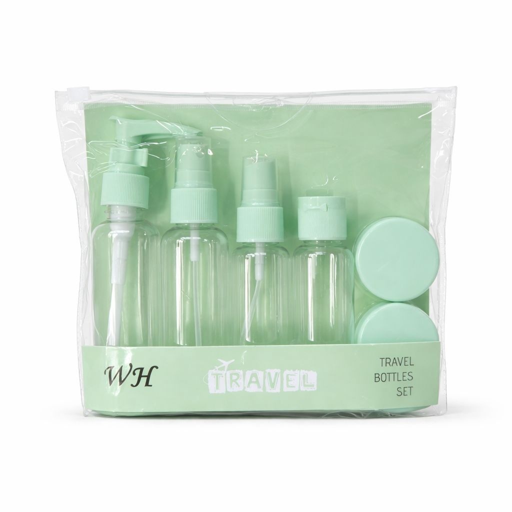 Set recipiente cosmetice pentru călătorie, 6 piese, verde/albastru/mov 5