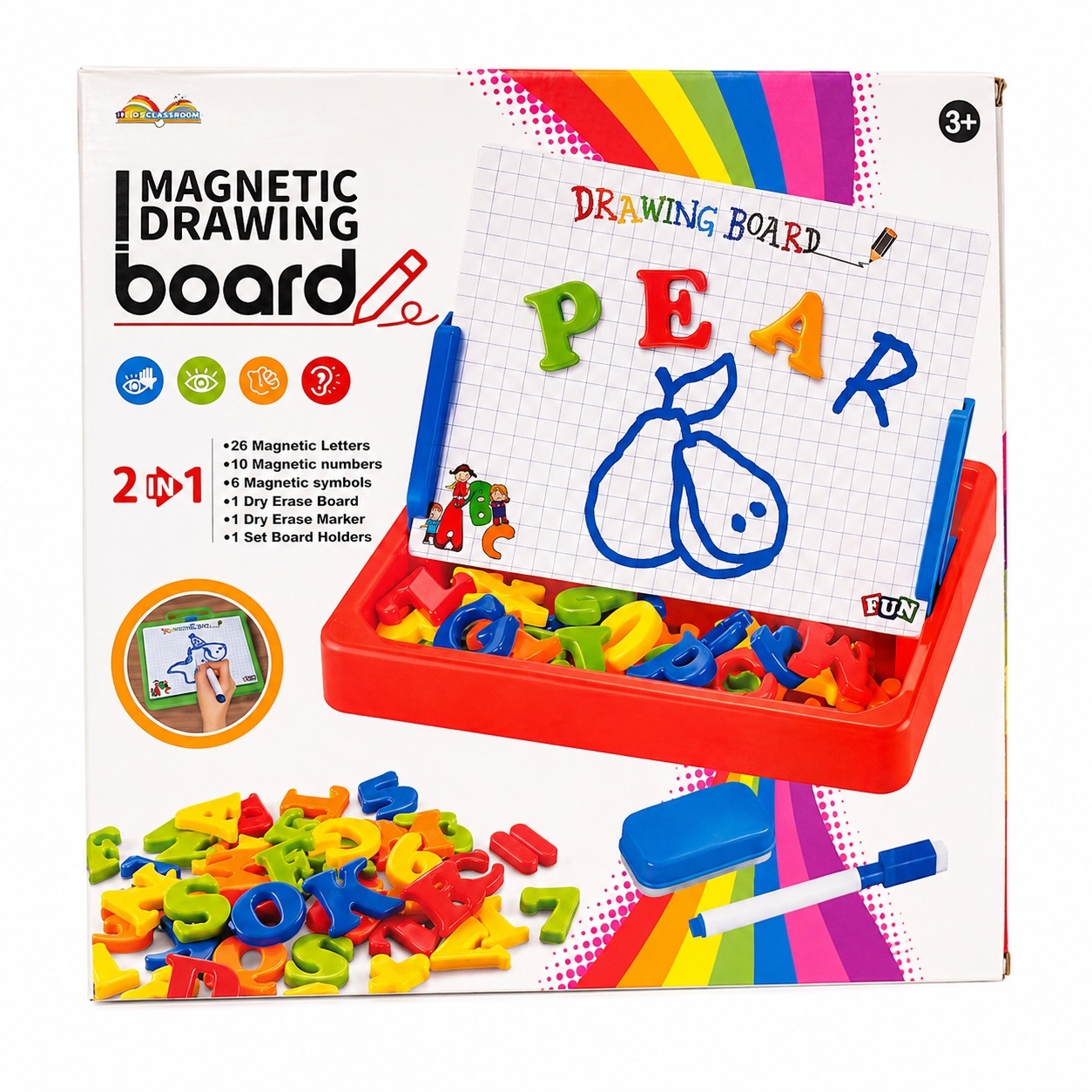 Tabla Magnetica Educativa pentru Copii cu Litere si Marker, 24 x 22 cm, 2 in 1 2