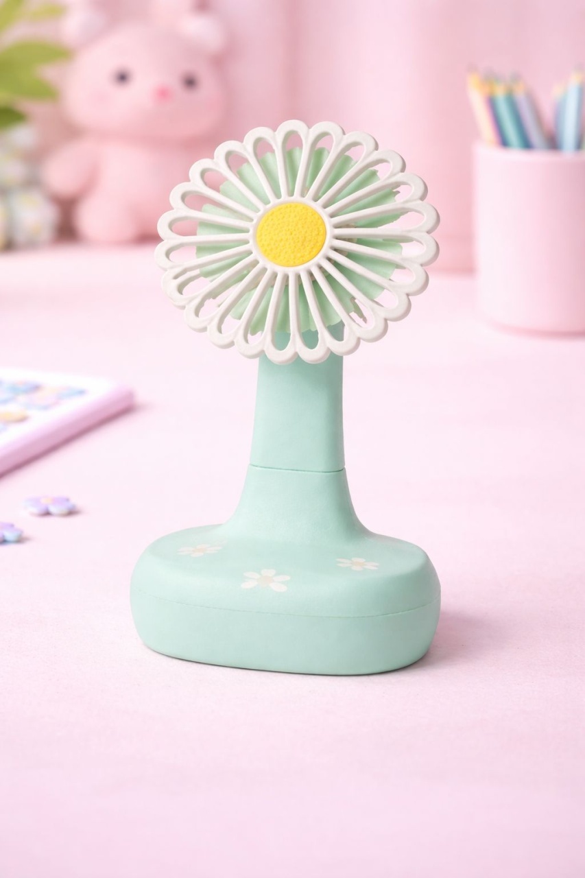 Ventilator birou tip floare margareta, oscilant 90°, 3 viteze, lumina LED, sertar cablu, USB-C, verde 3