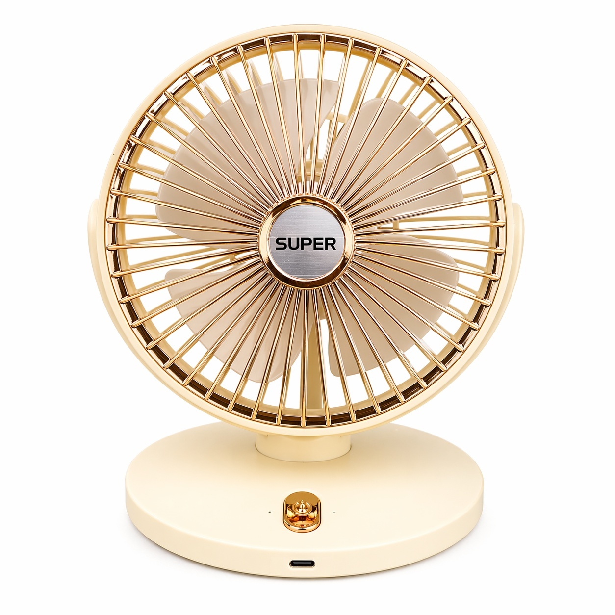 Ventilator de birou reincarcabil crem design compact elegant