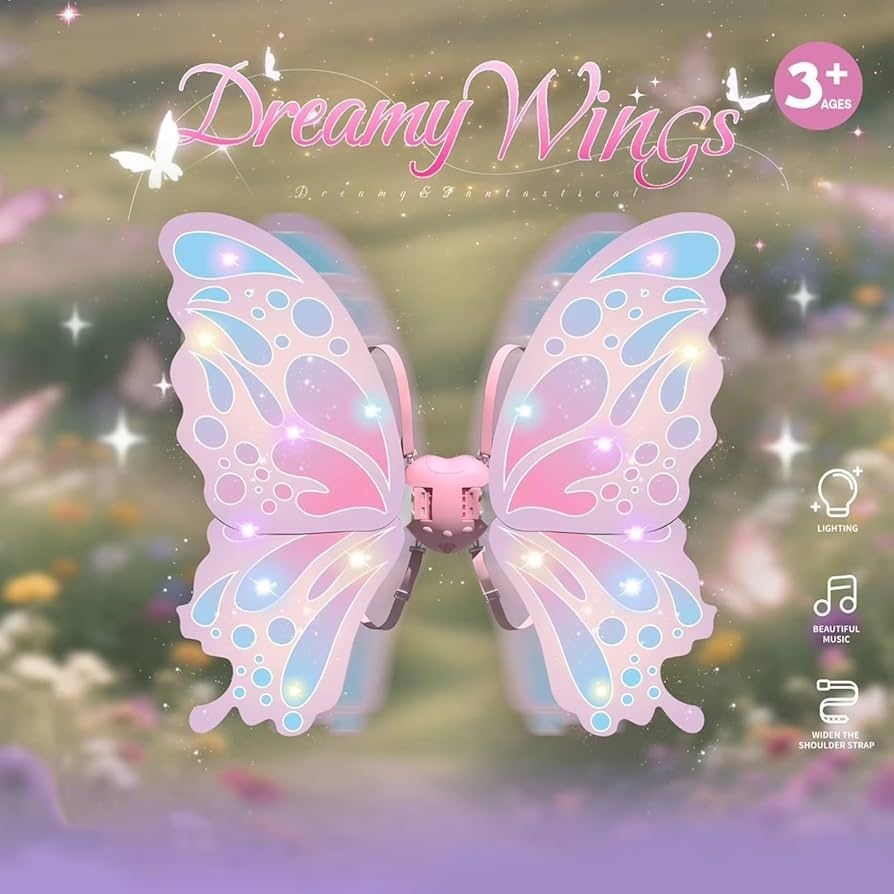 Aripi zana cu lumini si sunete, Dreamy Wings, reglaj bretele, multicolor, 29x23.5x8.5 cm