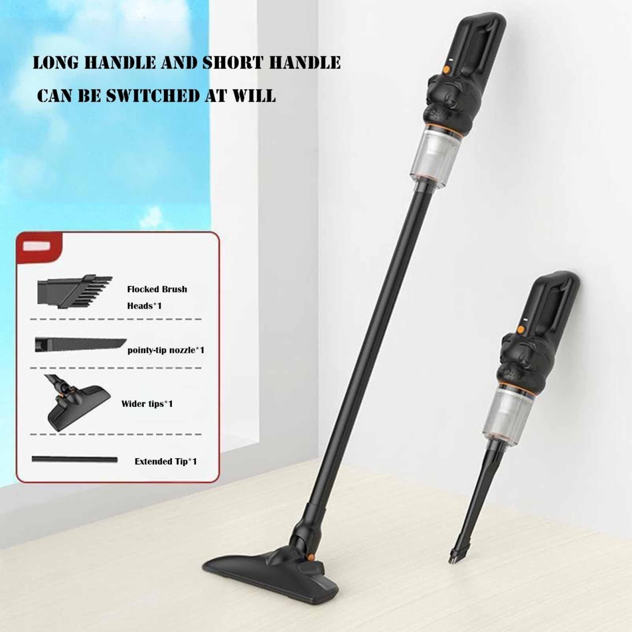 Aspirator vertical fara fir 2 in 1, puternic, portabil, cu accesorii, negru 5