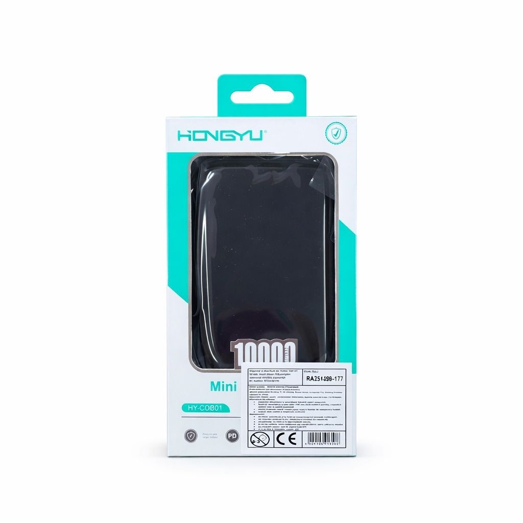 Baterie externă mini Hongyu 10000 mAh cu display LED, cabluri integrate și încărcare rapidă 3