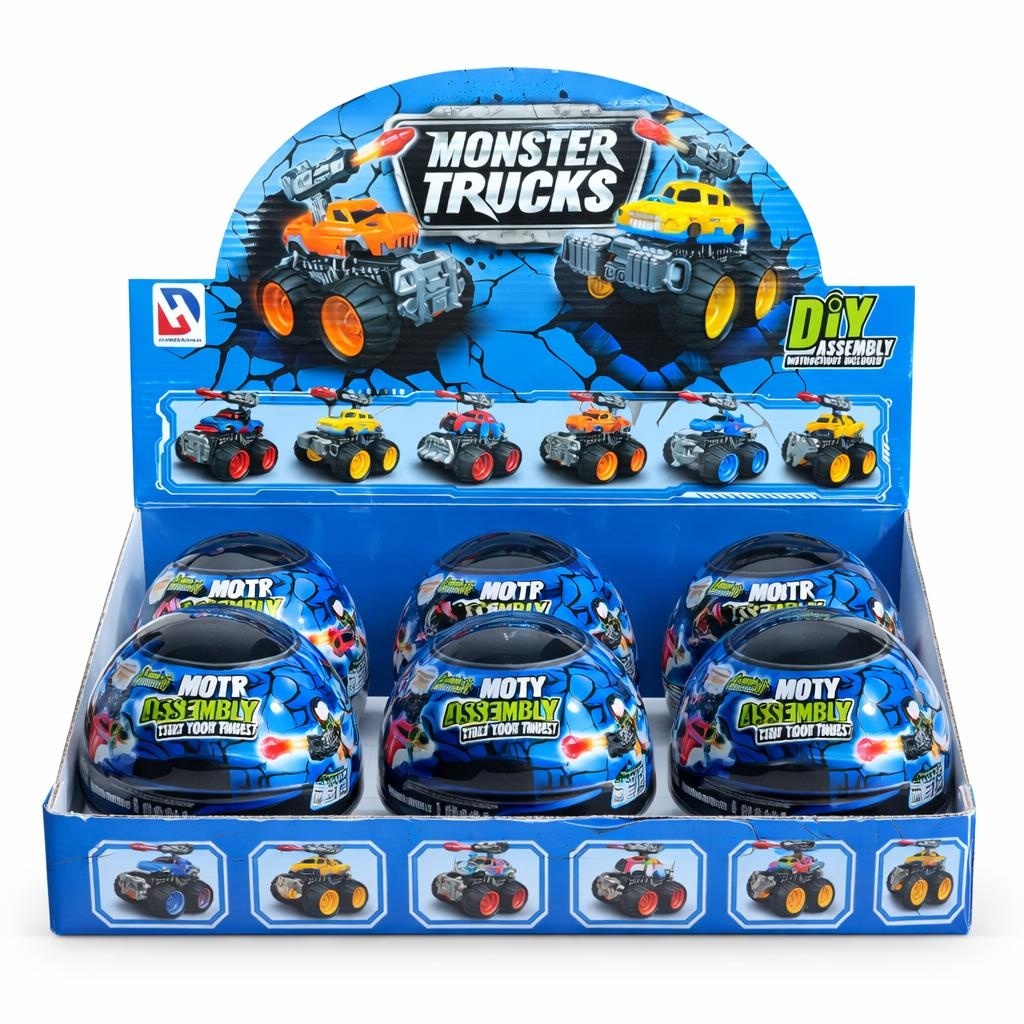 Bila Blindbox DIY Monster Truck cu masinuta surpriza, 12 cm, modele colectionabile