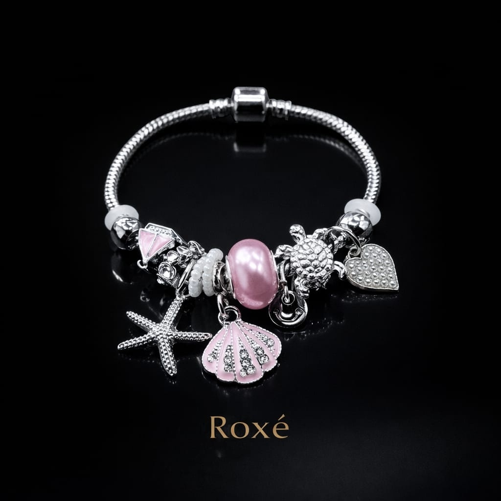Bratara ROXE argintie cu stea de mare scoica si testoasa charmuri elegante 5