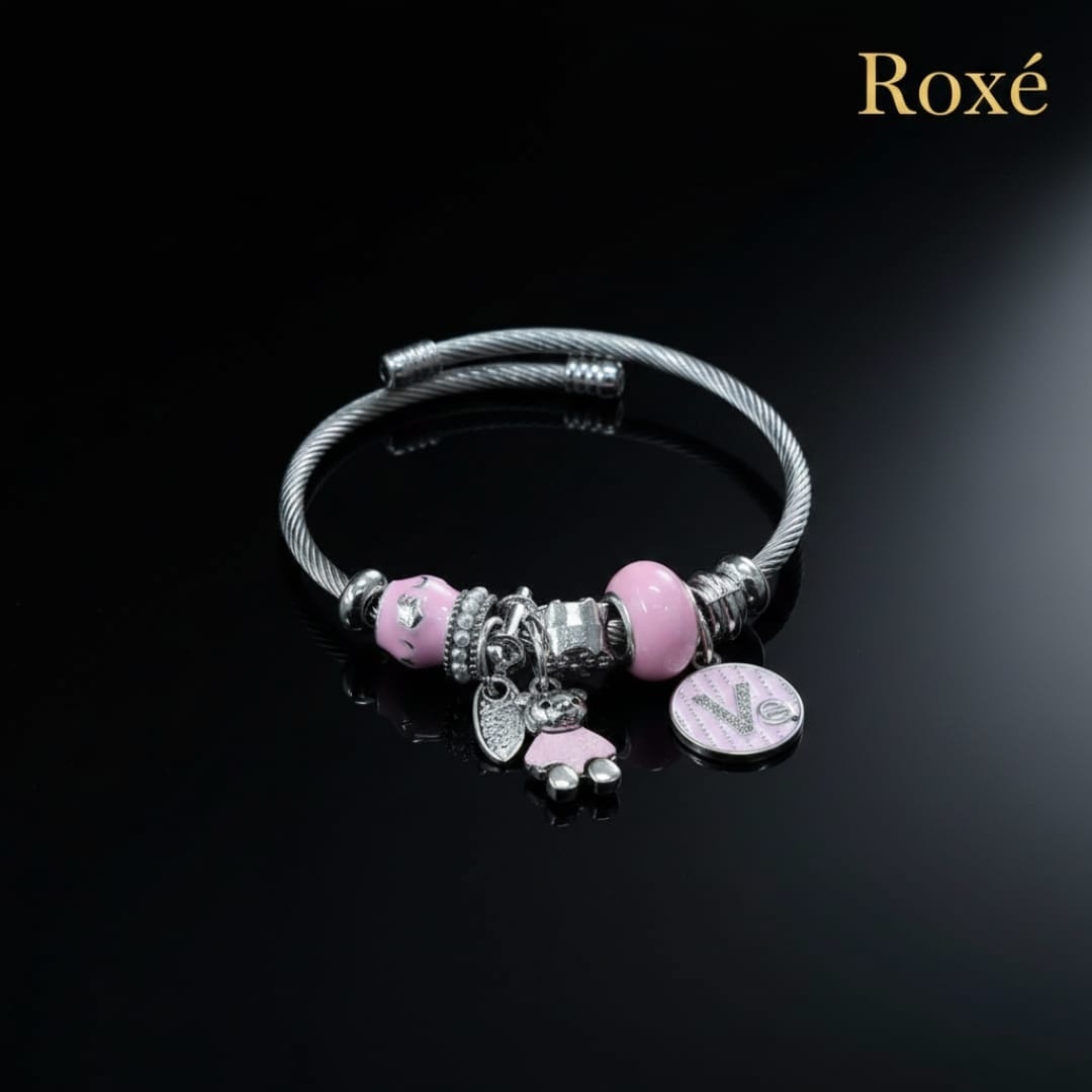 Bratara ROXE argintie cu ursulet charmuri elegante dama cadou stil modern 2
