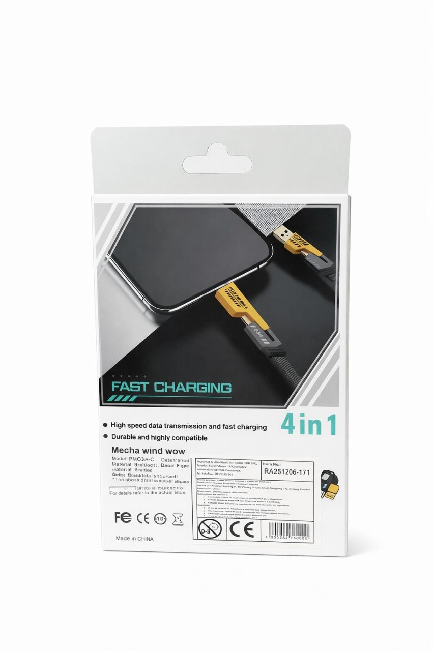 Cablu de încărcare rapidă Hongyu Flat Wire, USB-A la Lightning, 65W / 27W, 1 m, negru cu galben 3