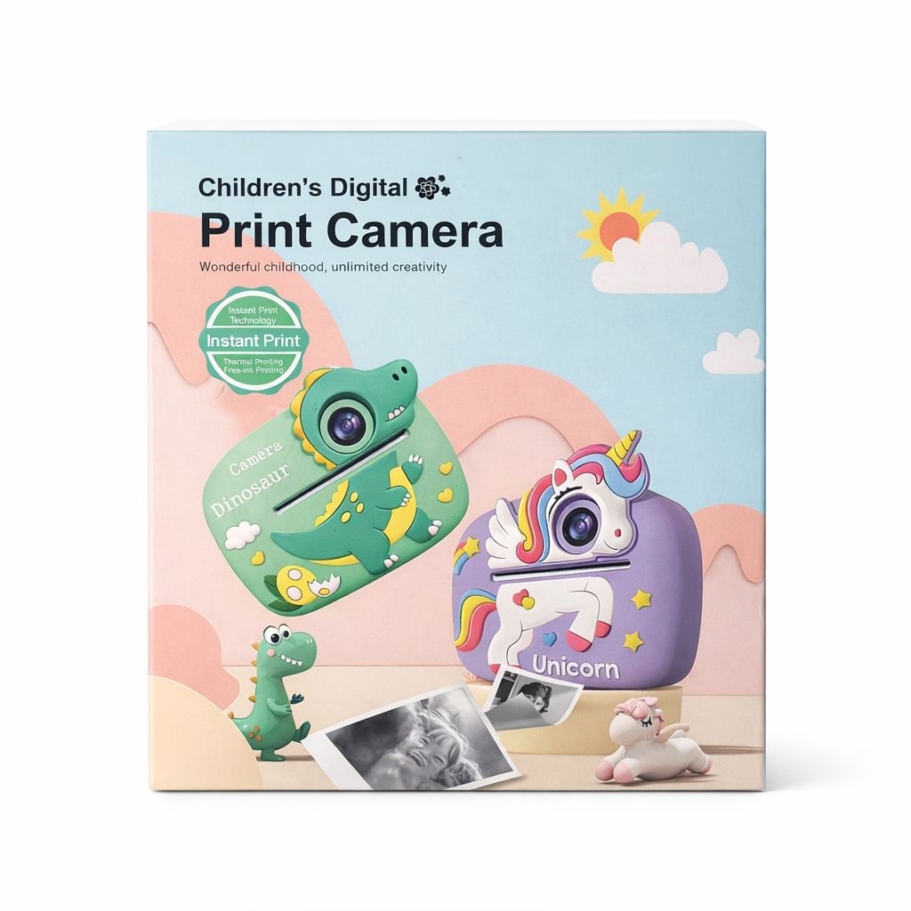 Camera foto copii cu print instant unicorn, reincarcabila, foto video, roz 2