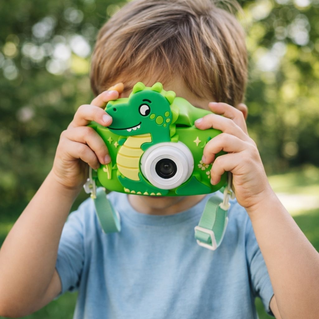 Camera foto digitala pentru copii, model dinozaur verde 2