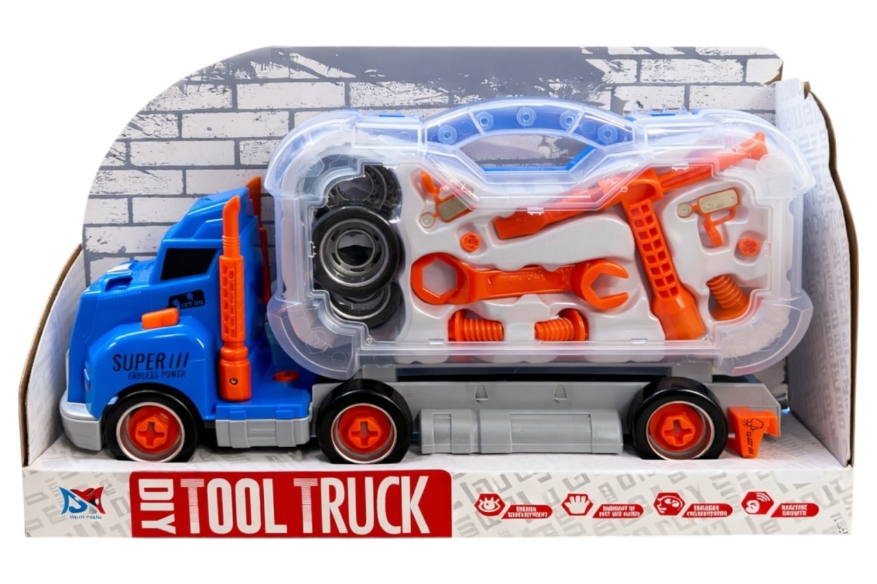 Camion de jucărie cu lumini și sunete, set unelte de construcție, 39,5 cm