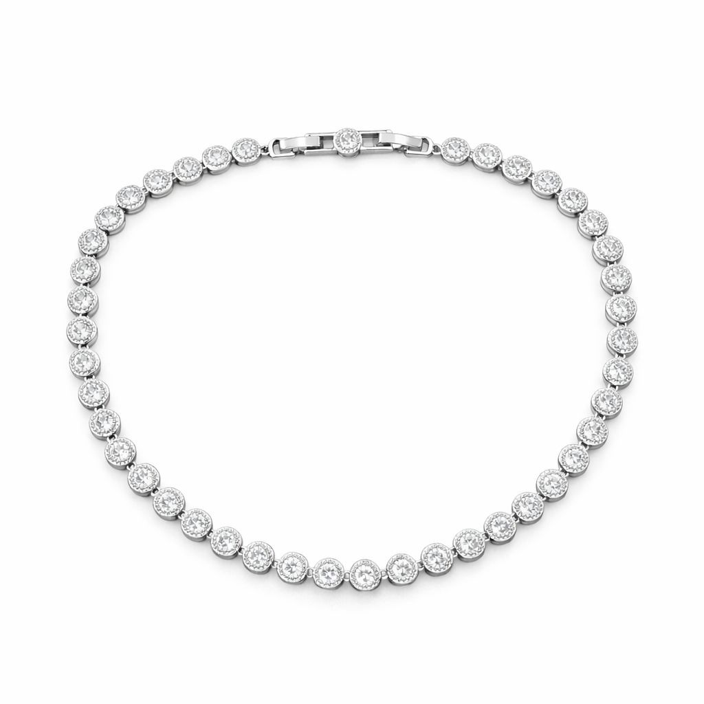 Colier Roxe argintiu cu cristale elegante, 40 cm, din material inoxidabil