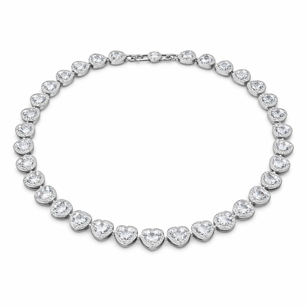 Colier ROXE argintiu elegant cu inimioare din cristale stralucitoare, design romantic premium, 40 cm 2