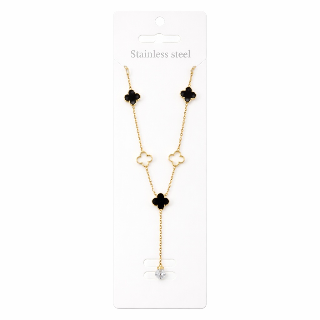 Colier Roxé auriu cu pandantive trifoi și cristal – material inoxidabil, 40 cm, reglabil 2