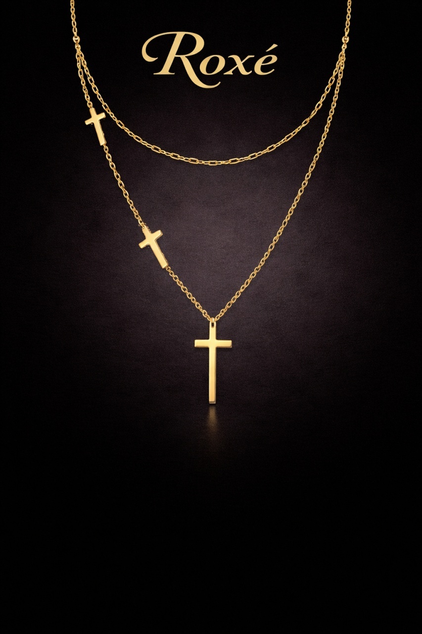 Colier ROXE auriu lant dublu cu cruciulite design elegant si modern