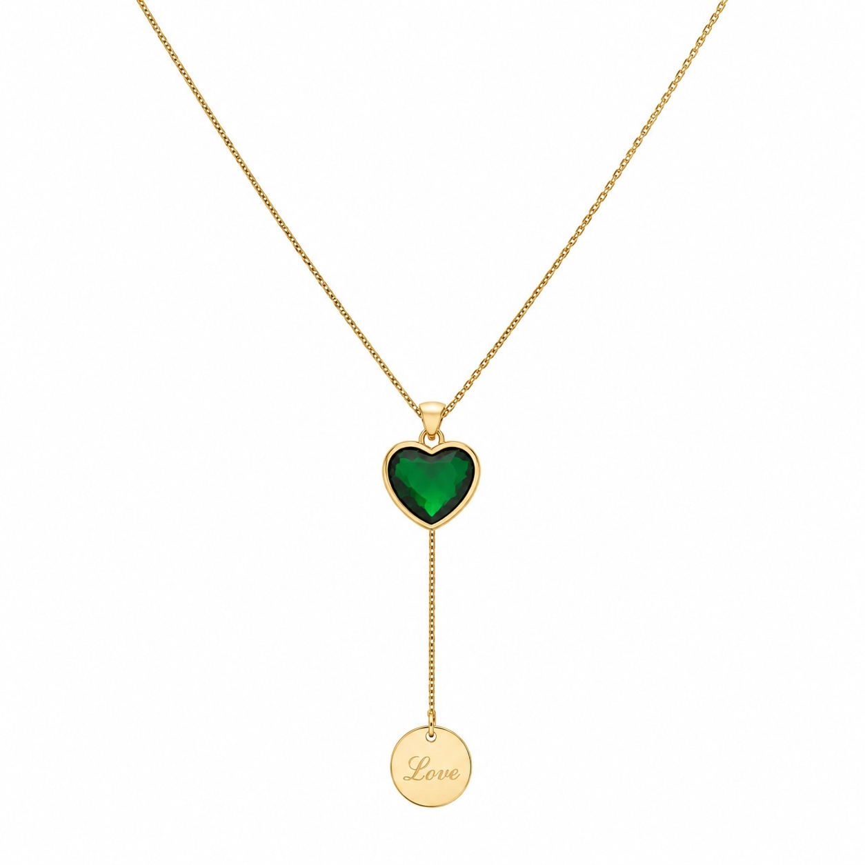 Colier ROXE Golden Love Drop cu inimă verde smarald și pandantiv gravat, design elegant, 45 cm 3