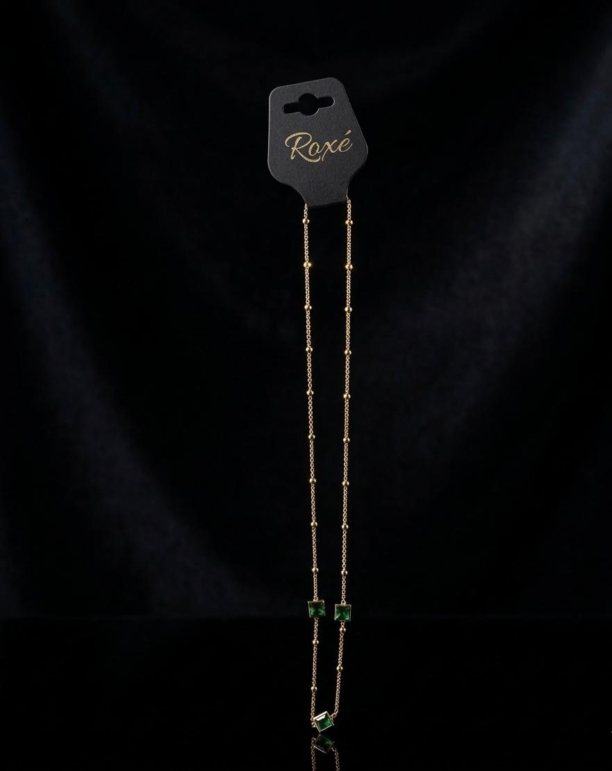 Colier ROXE Luxury Golden Chain cu pietre verzi smarald, design elegant, 45 cm