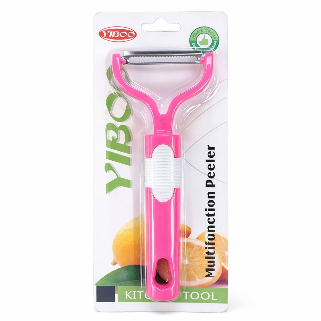 Curatator legume si fructe YIBOO roz, decojitor inox multifunctional cu maner ergonomic 2