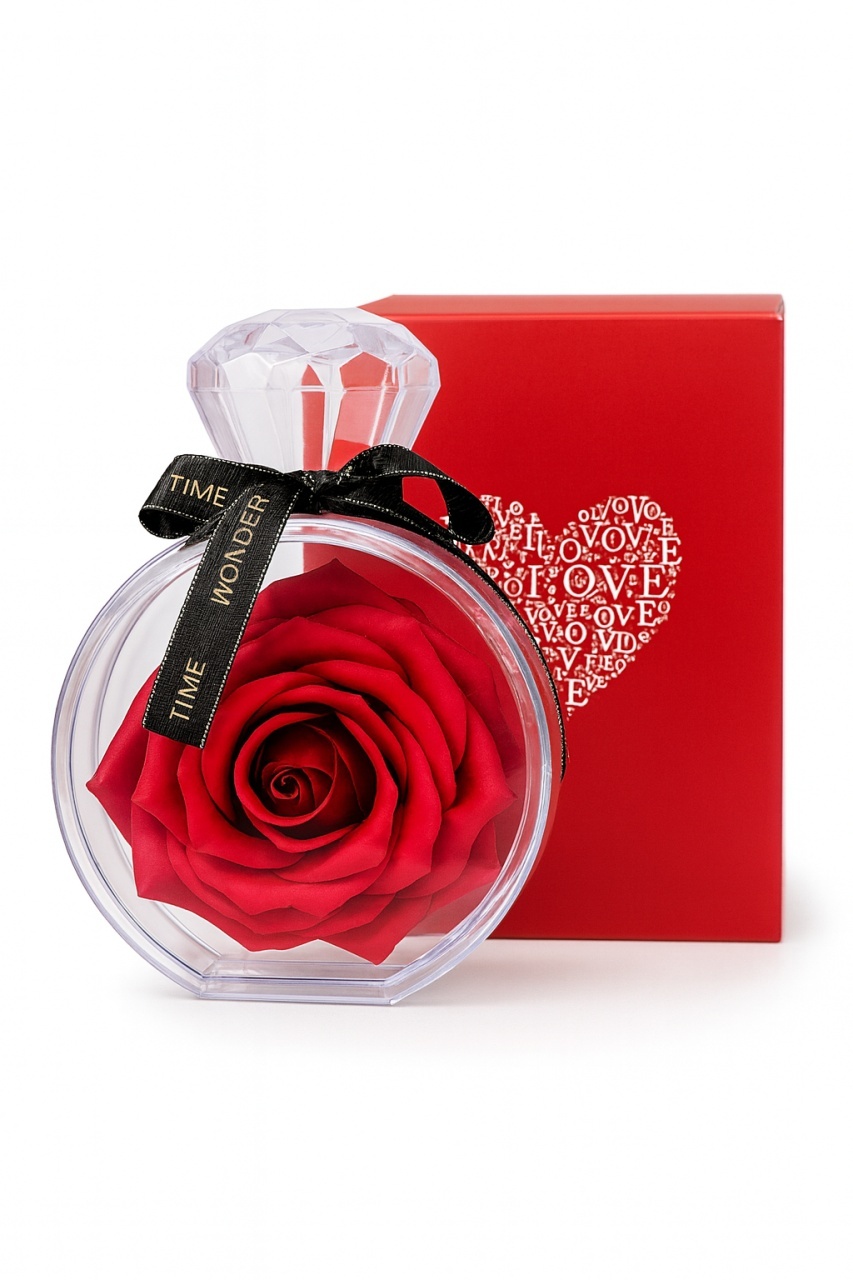 Cutie Diamant cu Trandafir din Sapun Rosu 14x10.5 cm Cadou Romantic Premium 2