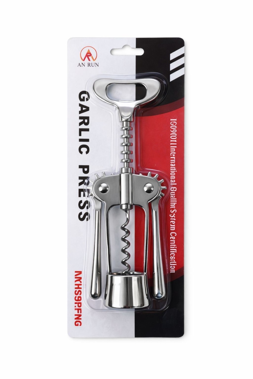 Desfacator manual pentru vin inox, tirbuson cu aripi si deschizator sticle 2