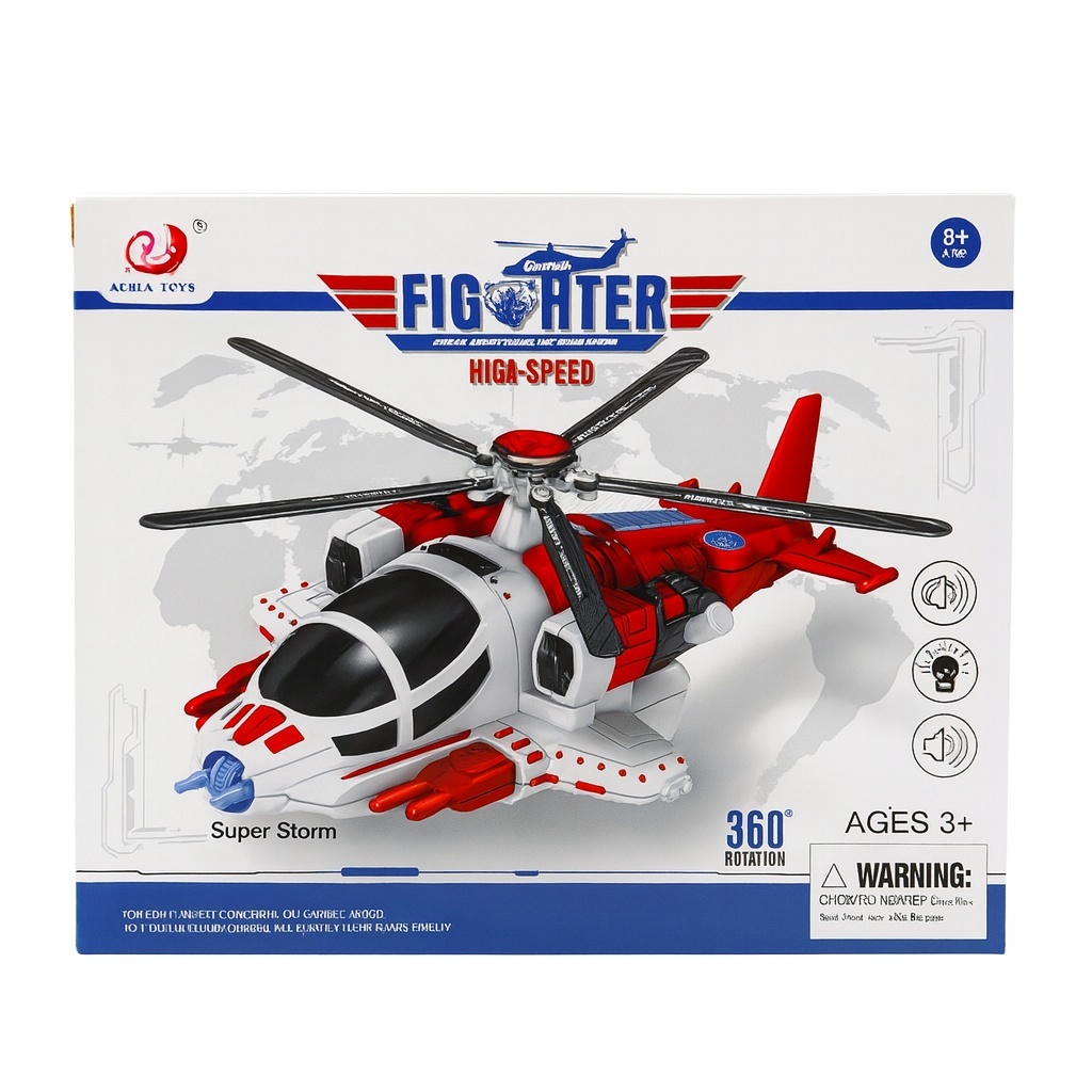 Elicopter Jucarie cu Lumini, Sunete si Rotatie 360 , Model Fighter, 30 cm 2