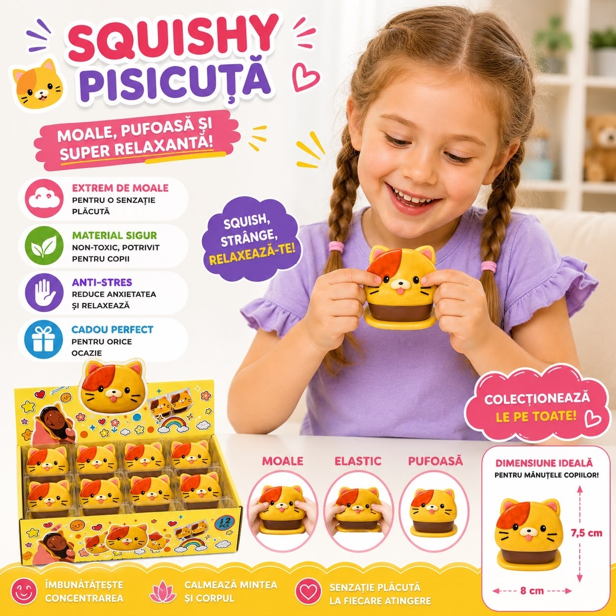 Jucărie Antistres Squishy Biscuit Pisicuță – Moale și Elastică