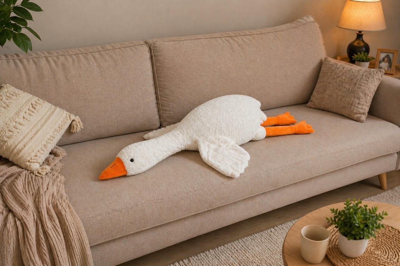 Jucărie de pluș gâscă albă 150 cm – pernă lungă, pluș moale, ideală pentru somn și relaxare 2