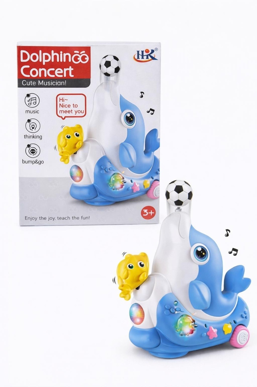 Jucarie interactiva delfin cu lumini si sunete, din plastic, pentru copii 2