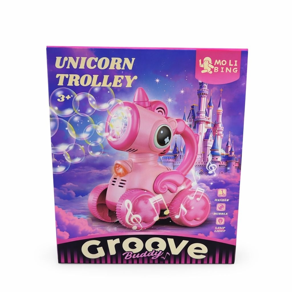 Jucarie unicorn cu roti, muzica, lumini si baloane de sapun, acumulator inclus, roz 2