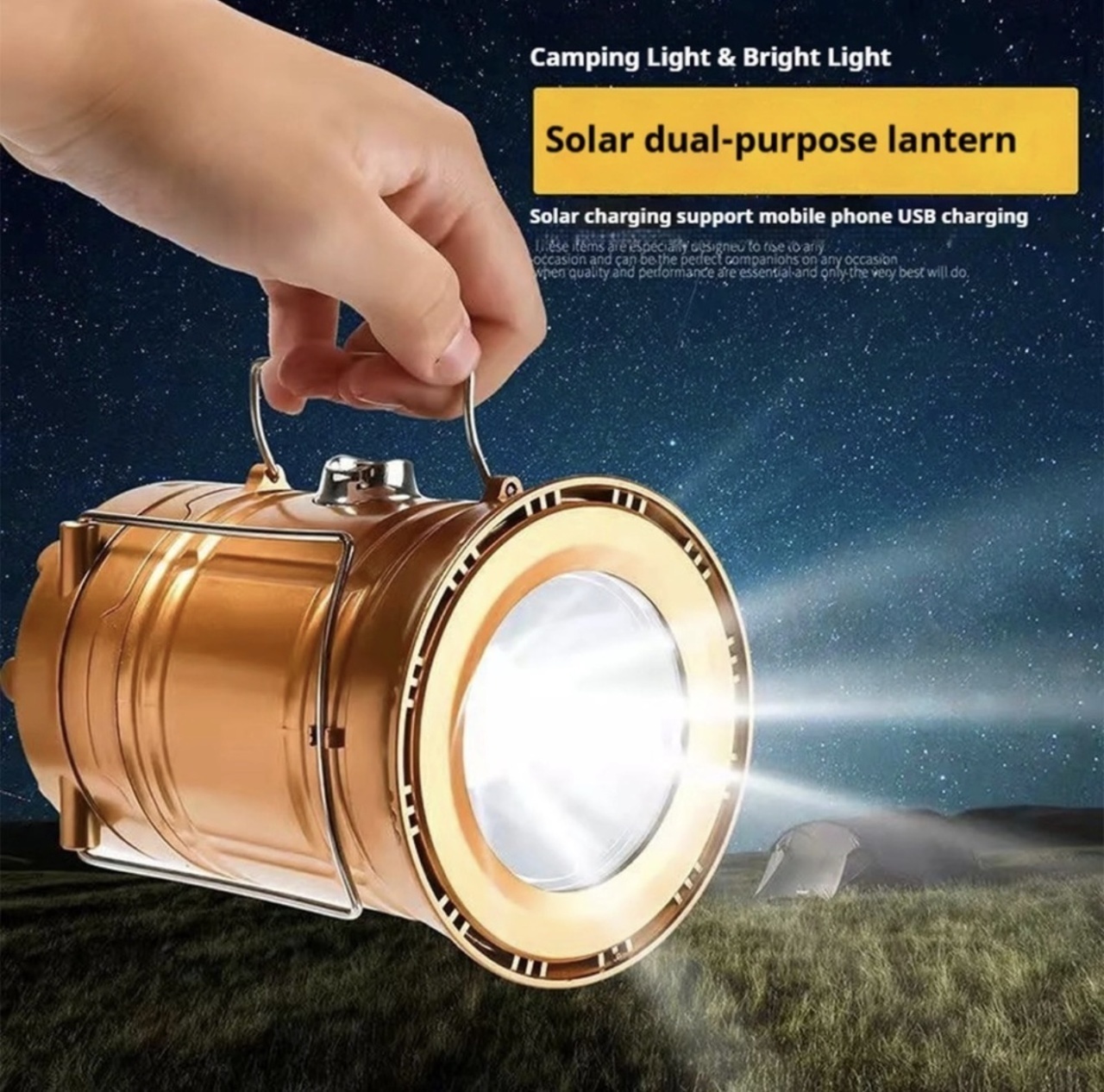 Lanterna Solara LED Camping 360°, Felinar Camping cu Lanterna Frontala si Incarcare USB 4