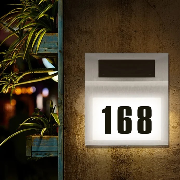 Lumină solară LED pentru număr de casă, plastic alb, 24x18 cm, cu autocolante incluse 2