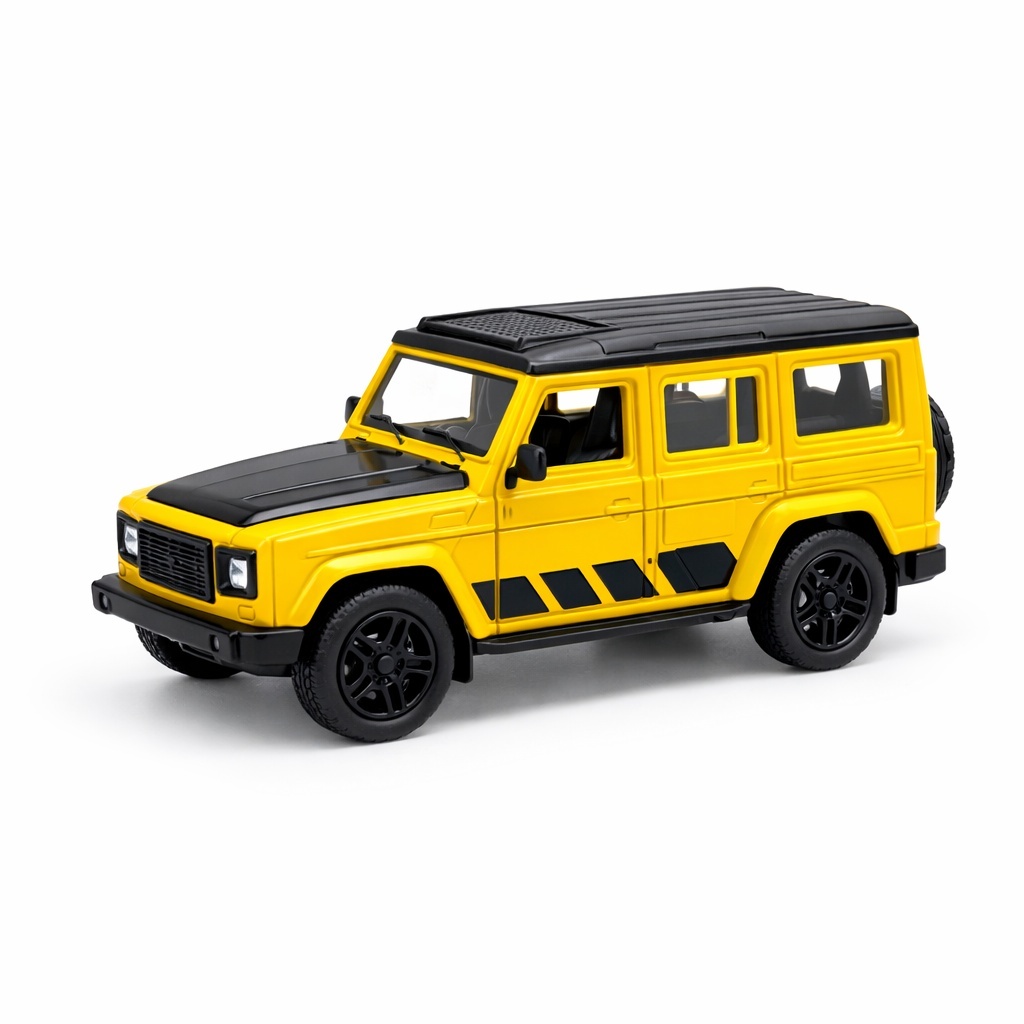 Macheta masina off road galbena 1:24 metal die cast, usi functionale, 15.5 x 7 cm