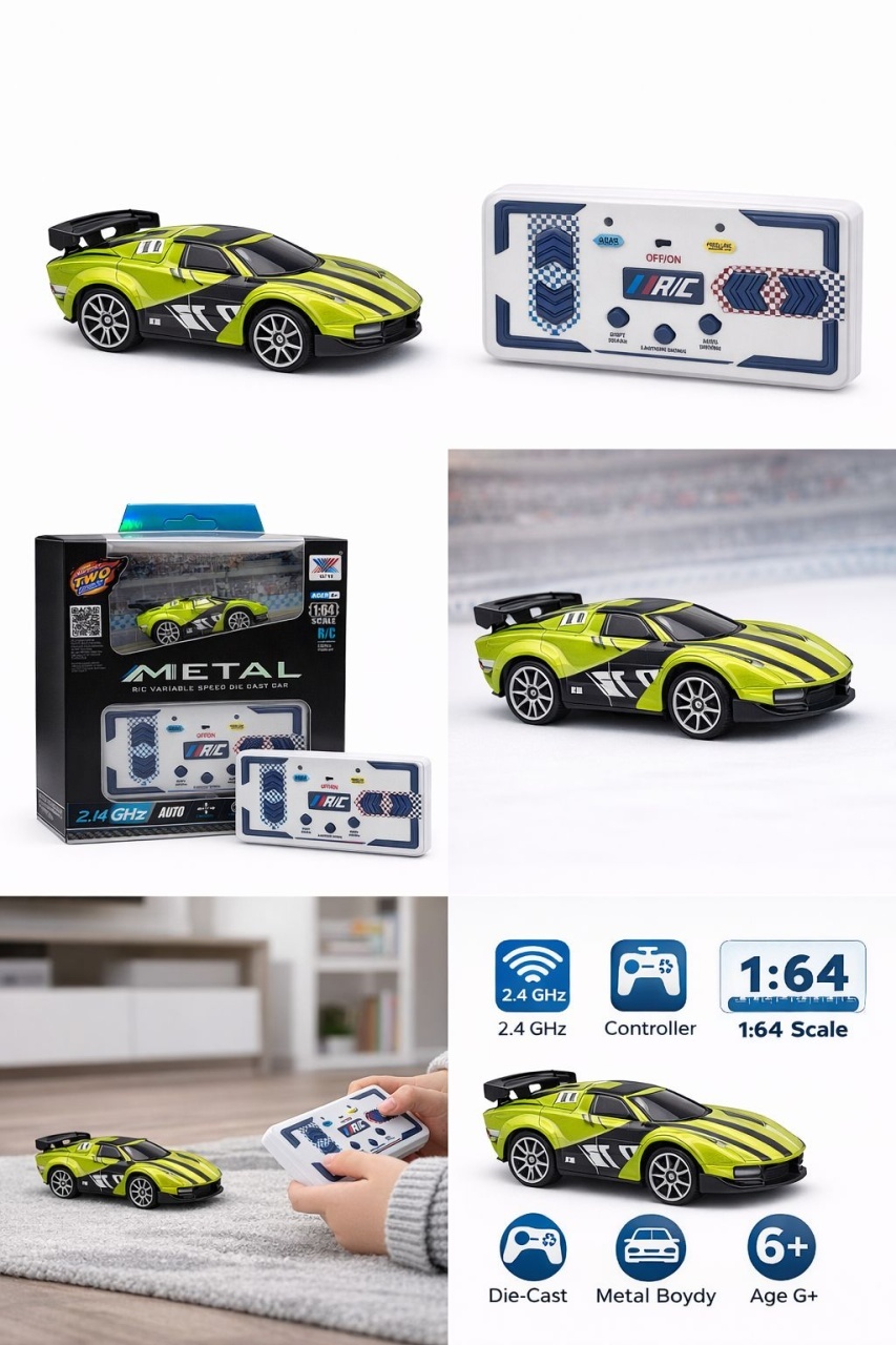 Masinuta RC metalica 1:64 cu control telefon si telecomanda 2.4GHz, verde 3