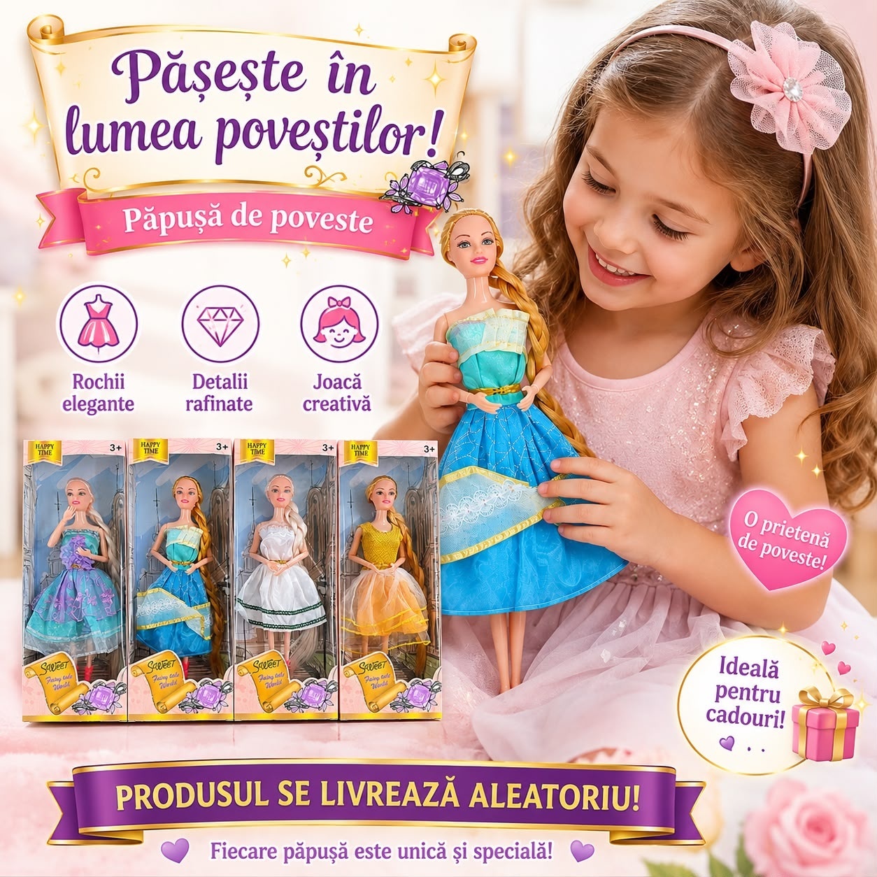 Păpușă Prințesă de Poveste pentru Fetițe 3+ – Model Aleatoriu, Rochie Elegantă 2