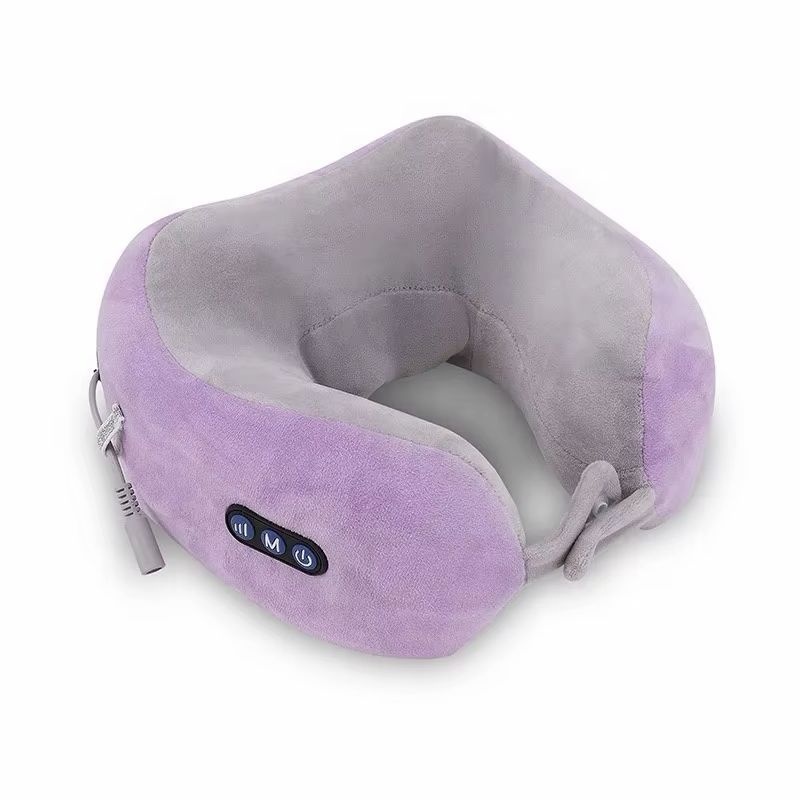 Pernă cervicală cu masaj pentru gât, spumă memory foam, alimentare USB, mov