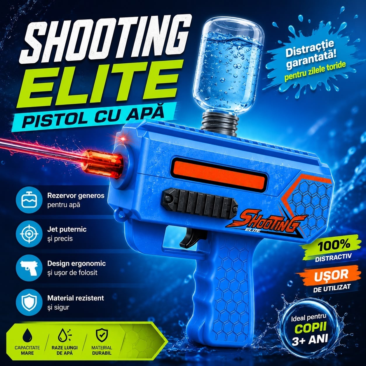 Pistol cu Apă pentru Copii, Rezervor Mare, Jet Puternic, Model Aleatoriu, Jucărie de Vară 3+ Ani 2