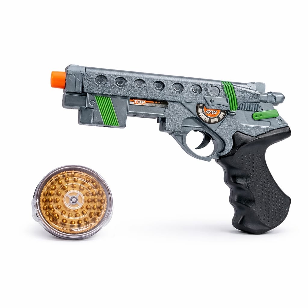 Pistol de jucarie cu lumini si sunete, model interactiv copii, verde 2