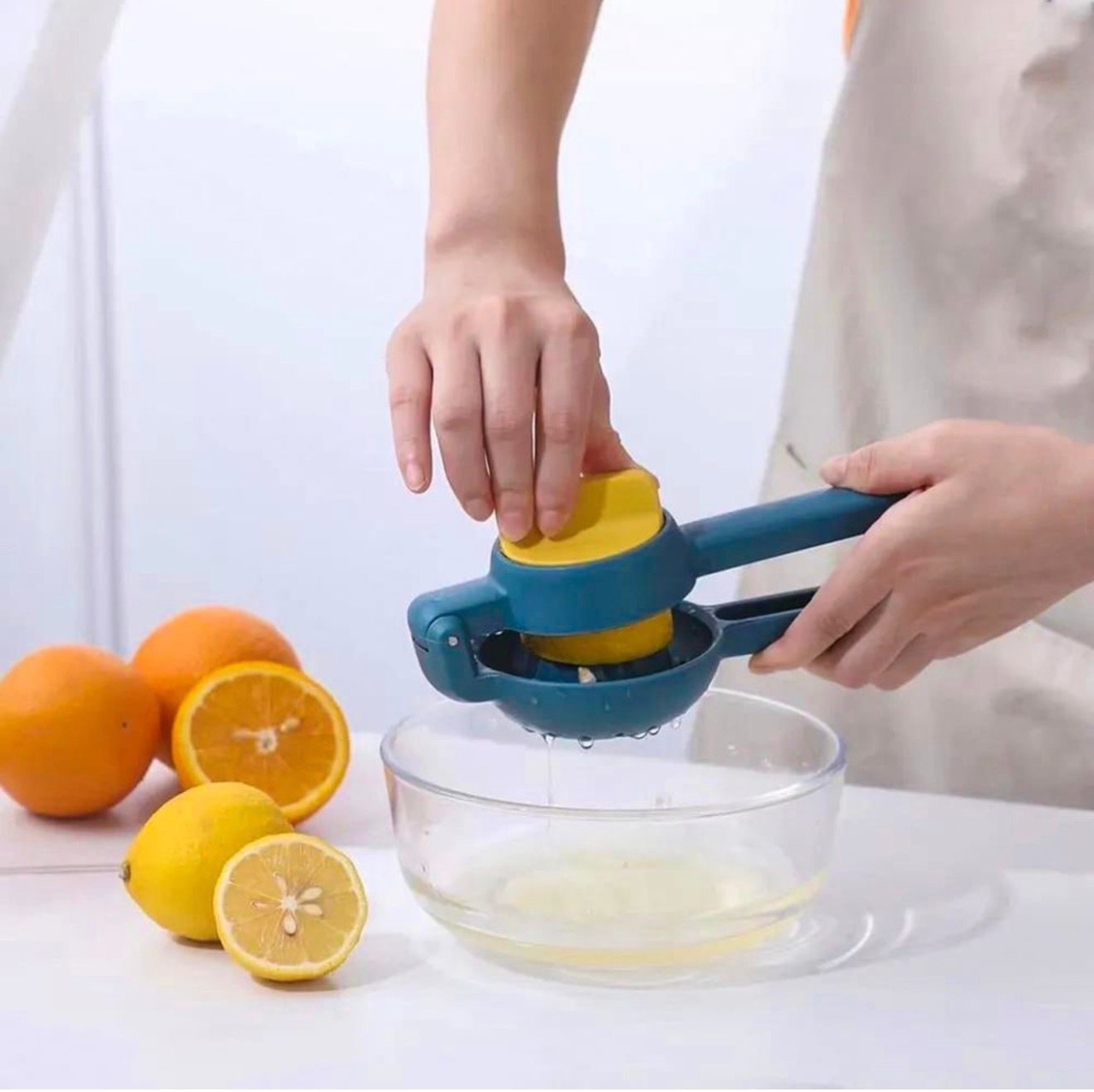 Presă Citrice Duală din Plastic, Ușor de Folosit, Culoare Albastru și Galben 3