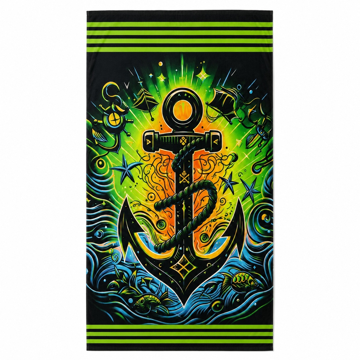 Prosop de Plajă cu Ancoră Marină și Design Multicolor 70x140 cm – Prosop din Microfibră 2