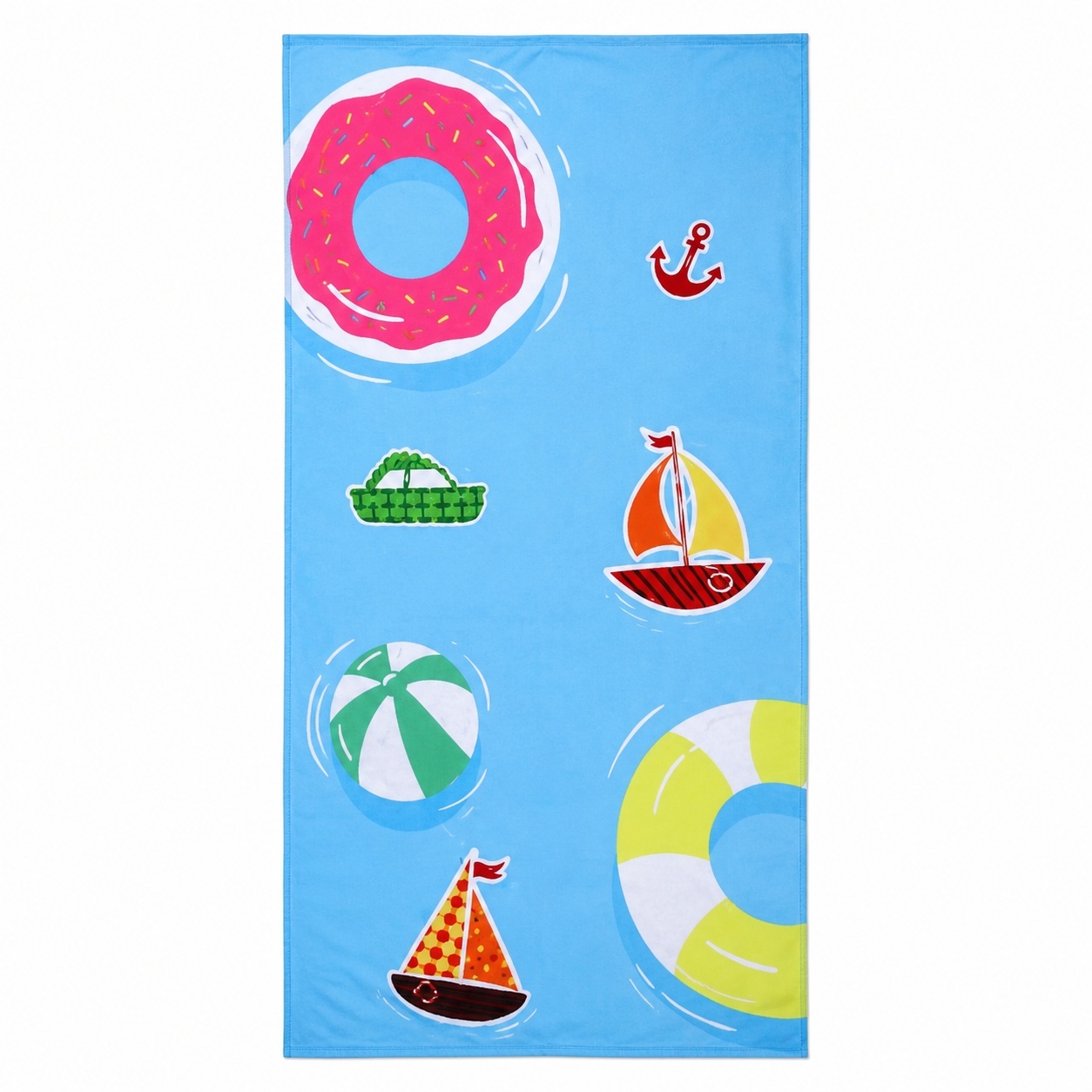 Prosop de plaja cu colace si barcute marine Summer Fun, 70x140 cm 2