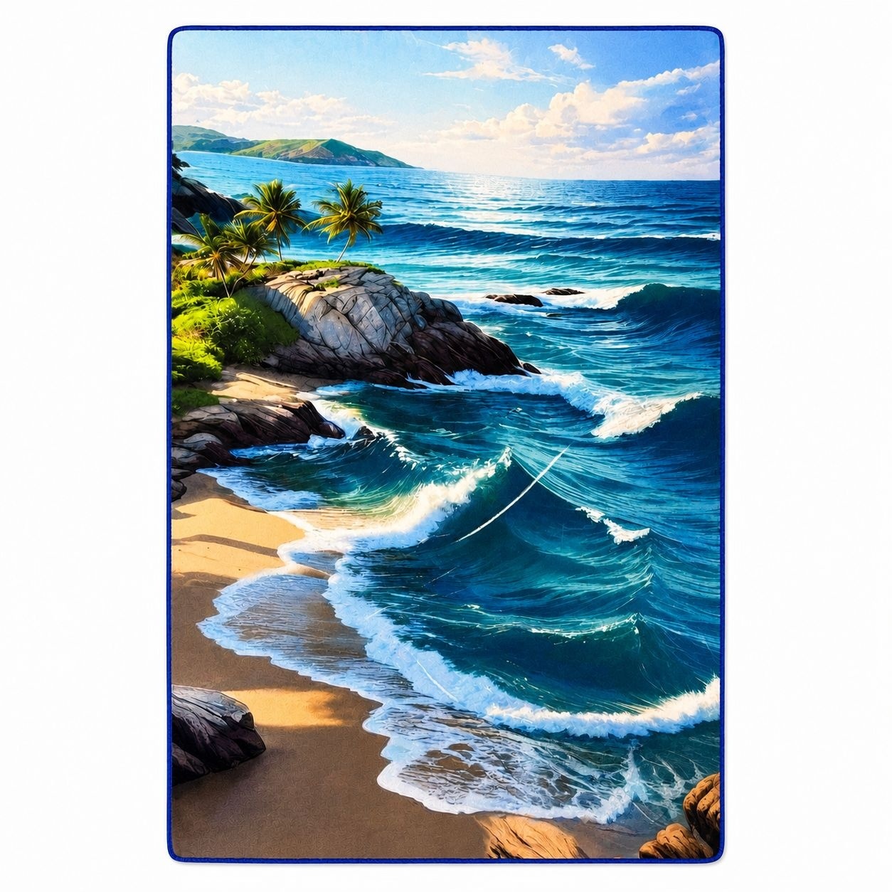 Prosop de Plajă cu Peisaj Tropical și Valuri Oceanice 88x180 cm – Design Exotic 2