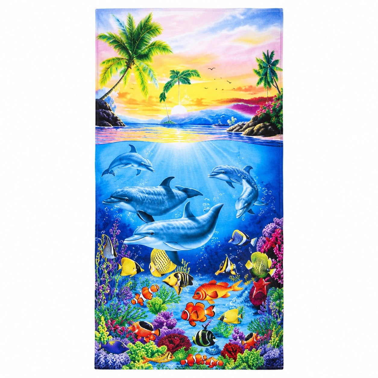 Prosop de Plajă Delfini 90x170 cm – Microfibră Premium cu Delfini și Peisaj Tropical 3