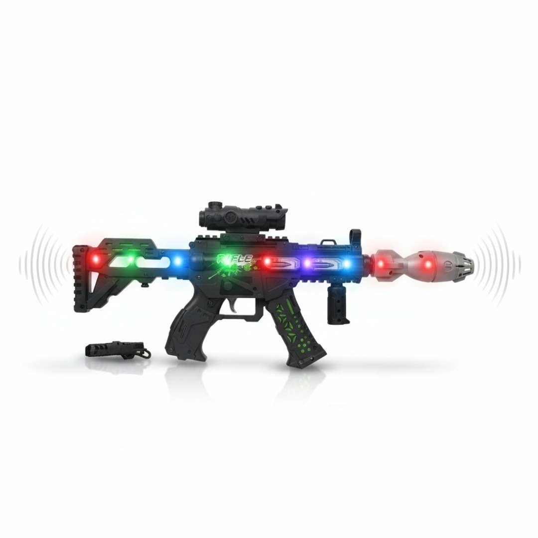 Pusca jucarie electrica cu luneta , 48 cm, negru cu verde, cu lumini, sunet si efect de abur 3