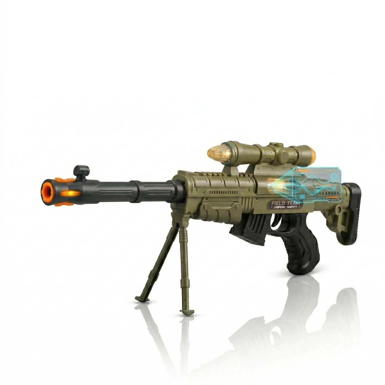 Pusca jucarie electrica cu luneta si bipod , 60 cm, cu lumini si sunet, model sniper