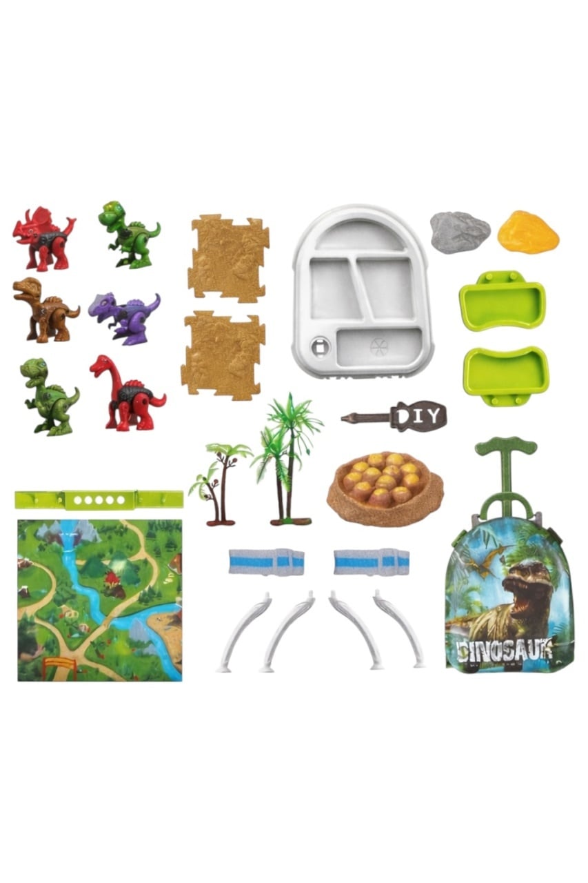 Rucsac cu temă dinozauri și accesorii, 2 dinozauri de asamblat, șurubelniță, hartă, 20,5x23,5x9,5 cm 3