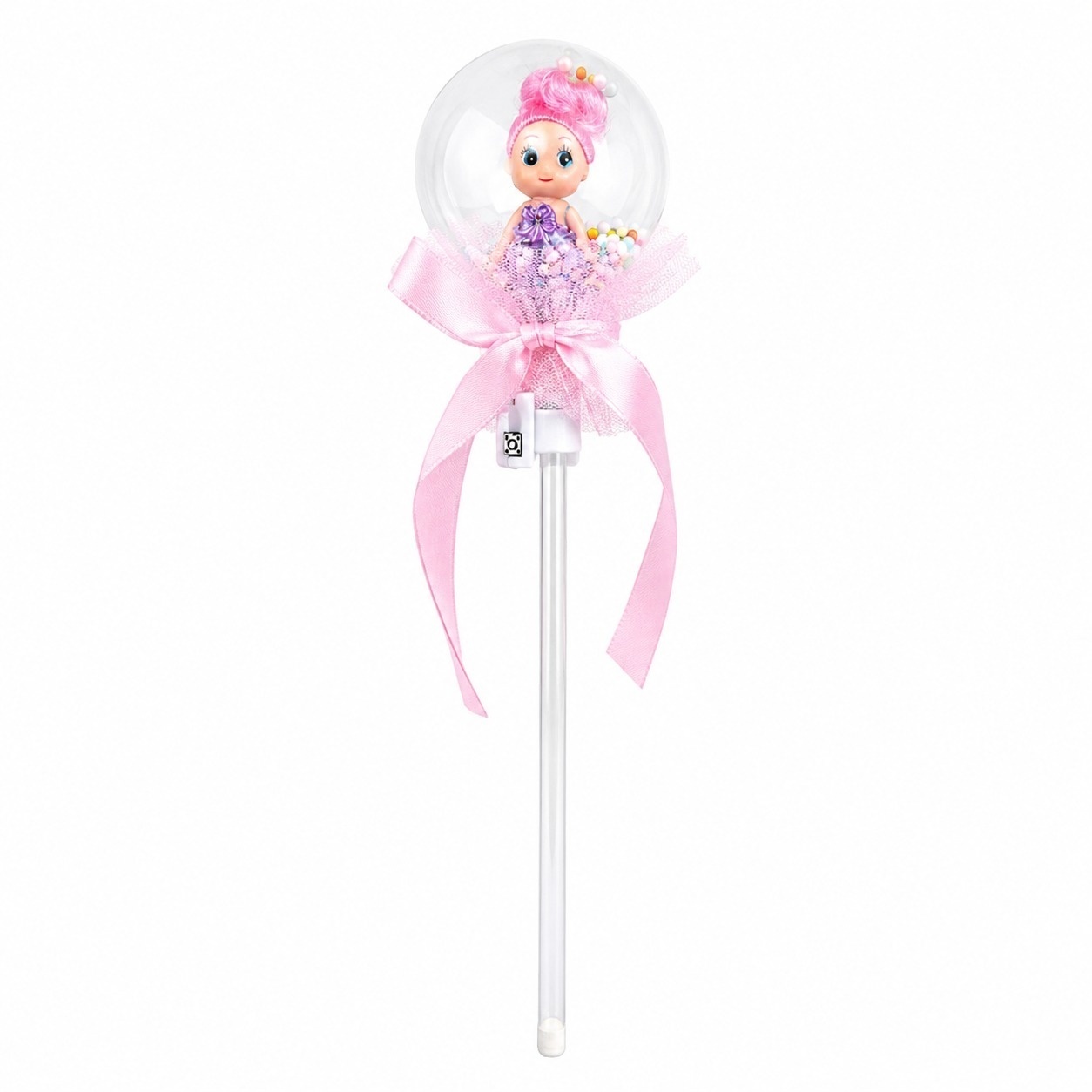 Set 10 baghete magice cu lumini LED roz deschis si papusica in glob pentru copii 2