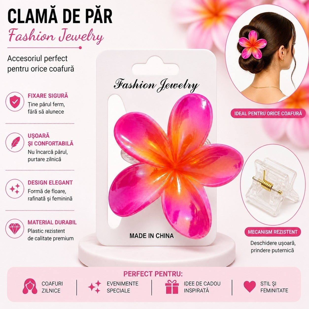Set 12 Clești de Păr Floare Tropicală 8 cm – Clame Colorate pentru Femei și Fete 3