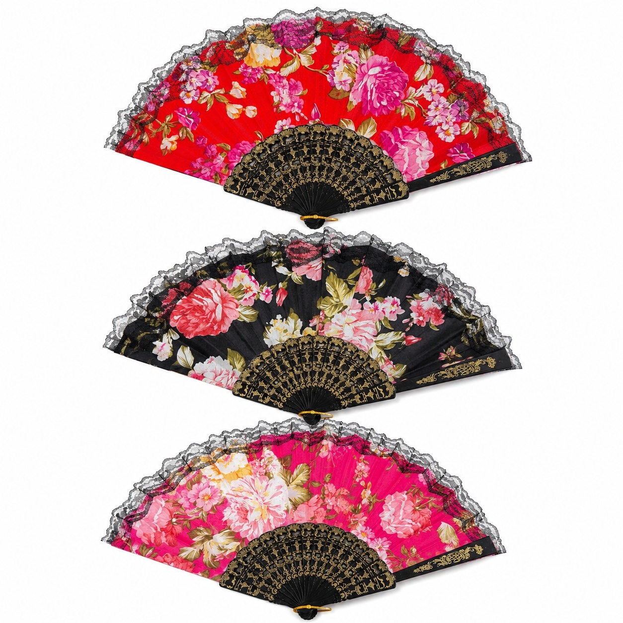 Set 12 Evantaie Elegante 23 cm – Modele Florale Vintage, Culori Diferite