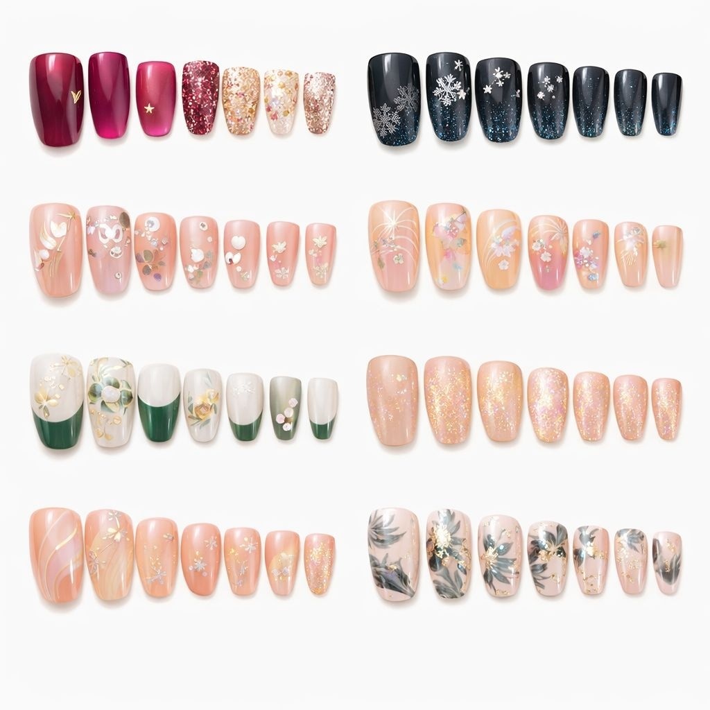 Set 12 perechi unghii false press-on, modele diverse, efect gel, design premium 3