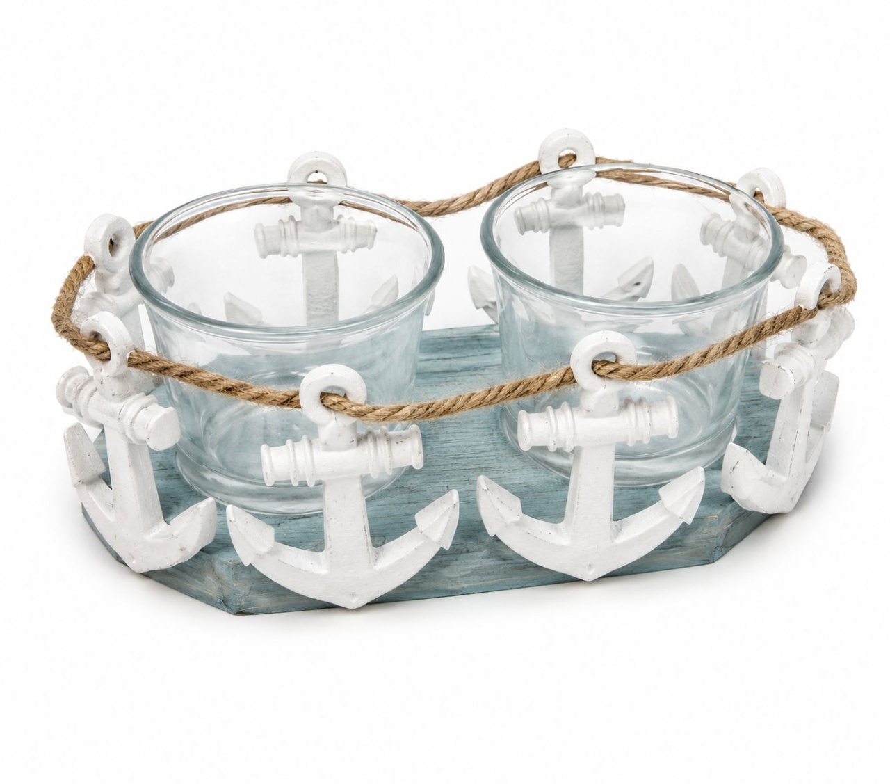 Set 2 Suport Dublu pentru Lumânări cu Ancore Nautice – Suvenir Marin Decorativ