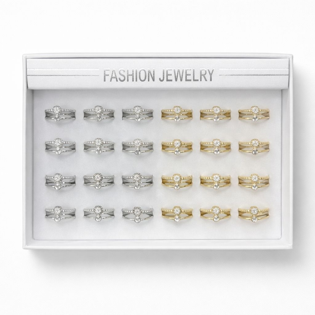 Set 24 Inele ROXE Luxury Sparkle – Auriu & Argintiu, Reglabile, Design Elegant cu Cristale 2